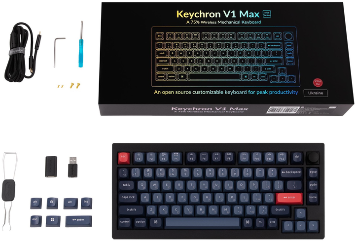 Klawiatura bezprzewodowa Keychron V1 Max Gateron Jupiter Banana QMK Ang./Ukr Wireless/Bluetooth/USB Black (V1MD4_KEYCHRON) - obraz 13