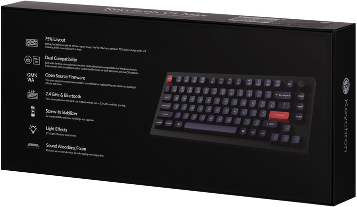 Klawiatura bezprzewodowa Keychron V1 Max Gateron Jupiter Banana QMK Ang./Ukr Wireless/Bluetooth/USB Black (V1MD4_KEYCHRON) - obraz 14