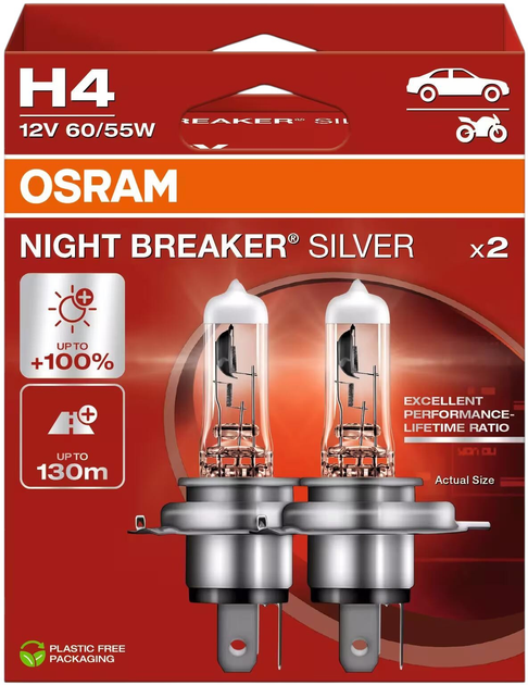 Zestaw żarówek samochodowych Osram Night Breaker Silver H4 60/55 W 12 V 2 szt (GH008357011) - obraz 2