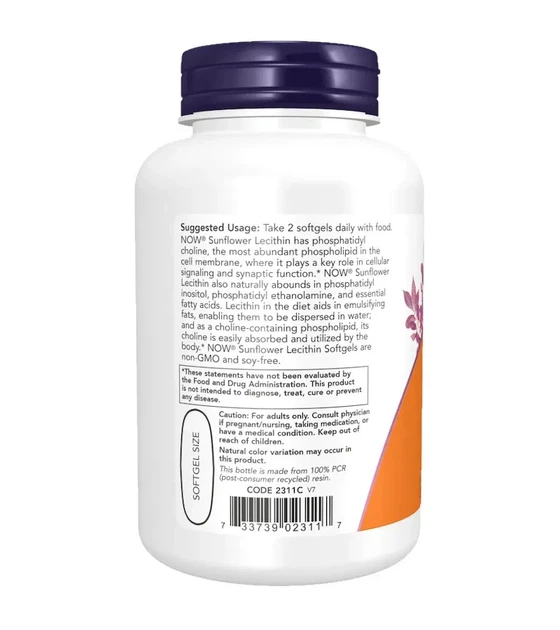 Лецитин подсолнечника "Sunflower Lecithin" 1200 мг, Now Foods, 100 капсул - изображение 3