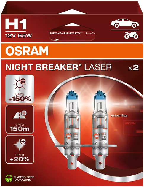 Zestaw żarówek samochodowych Osram Night Breaker Laser H1 55 W 12 V 2 szt (64150NL-2HB) - obraz 2