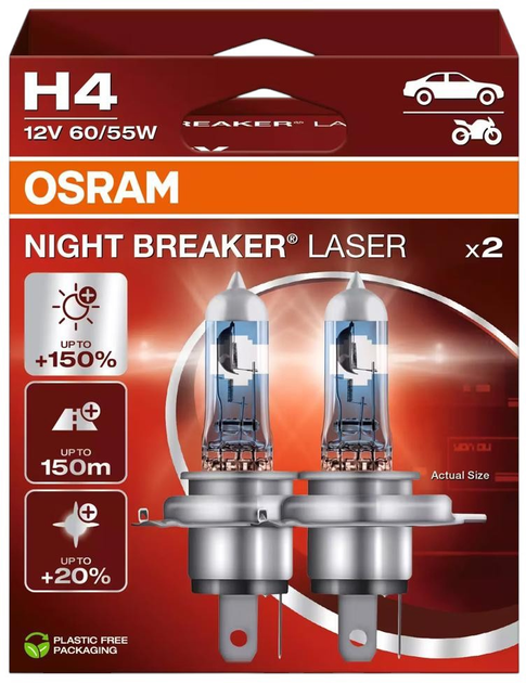 Набір автоламп для фар Osram Night Breaker Laser H4 60/55 Вт 12 В 2 шт (64193NL-2HB) - зображення 2
