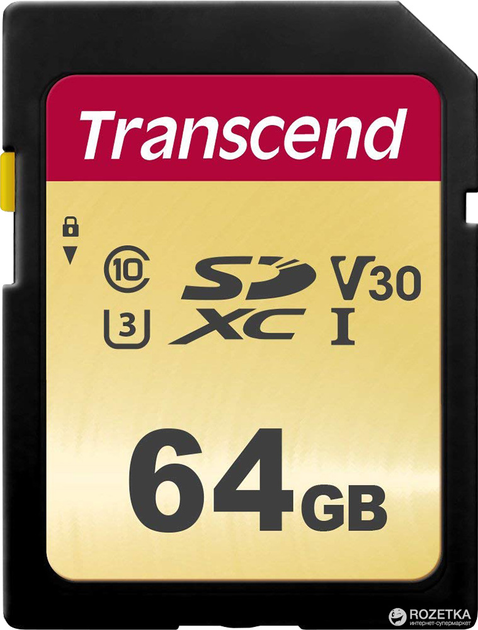 Карта пам'яті Transcend 500S SDXC 64GB Class 10 UHS-I U3 V30 (TS64GSDC500S) - зображення 1