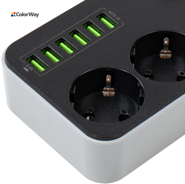 Listwa zasilająca ColorWay 3 gniazda/6 portów USB, czarna (CW-CHE36B) - obraz 3