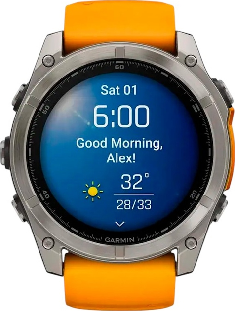 Smartwatch Garmin fenix 8 51mm AMOLED Sapphire Titanium with Spark Orange and Graphite Silicone Band (010-02905-11) - obraz 7