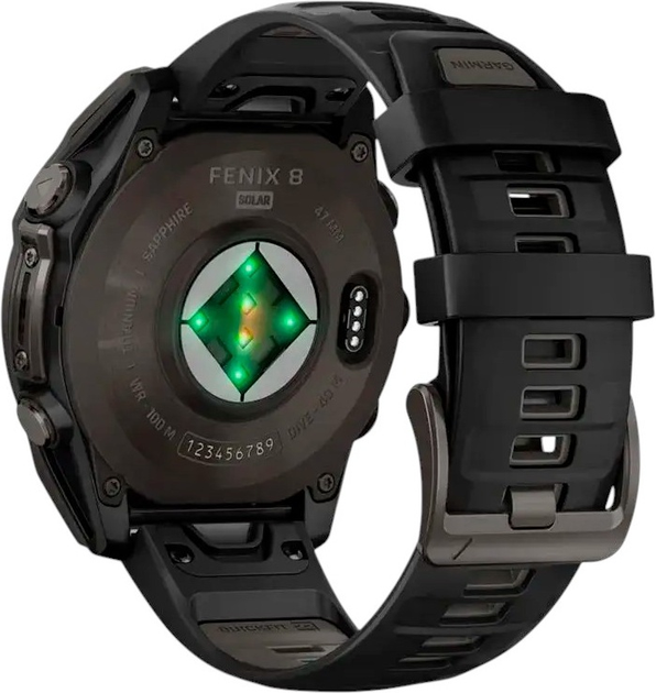 Smartwatch Garmin fenix 8 47mm Solar Sapphire Carbon Grey DLC titanium with Black and Pebble Grey Silicone Band (010-02906-11) - obraz 4