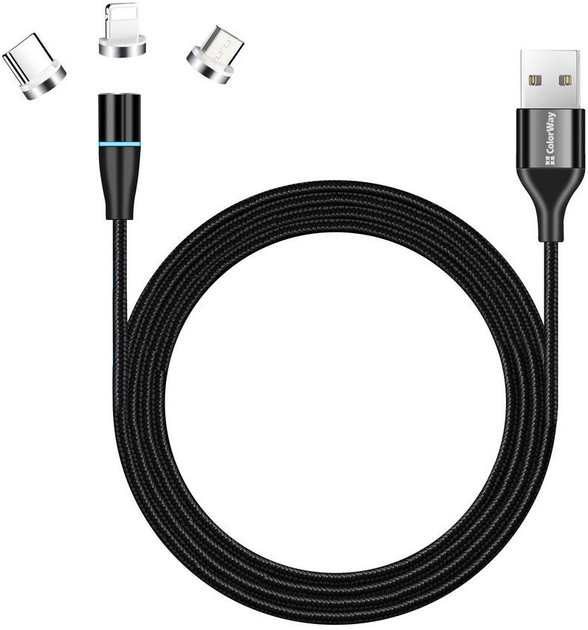 Kabel ColorWay 3 in 1 USB Type-A - Lightning MicroUSB Type-C 1 m Black (CW-CBUU038-BK) (955555906379969) - Outlet - obraz 1