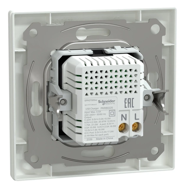 USB розетка Schneider Electric Asfora тип A+C, 21 Вт біла EPH2700521 - изображение 3