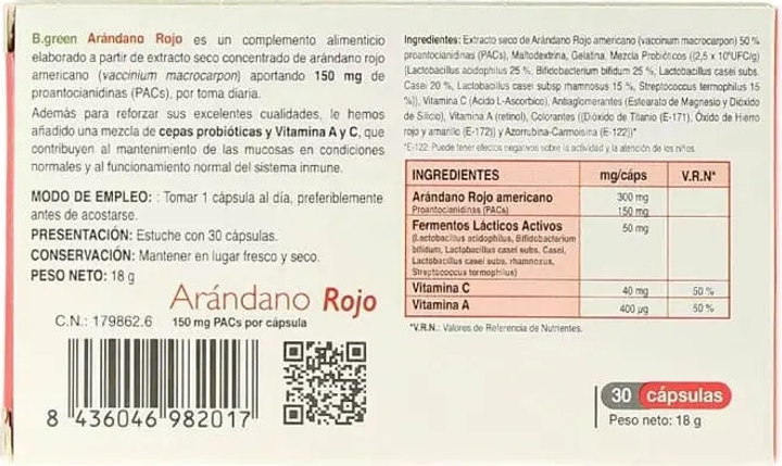 Suplement diety B-Green Arandano Rojo 30 kapsułek (8436046982017) - obraz 2
