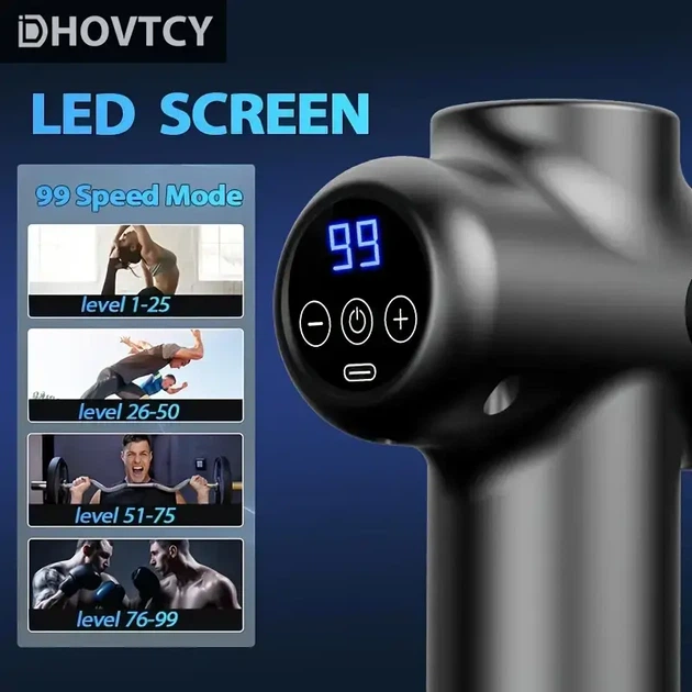 Массажный пистолет Dhovtcy Smart Fascia Gun N3, серый, 99 скоростей, 4 насадки, аккумулятор 1800 mAh, USB-C - изображение 2