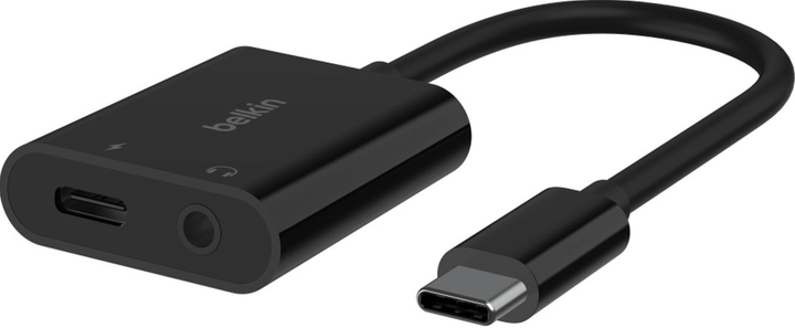 Adapter Belkin RockStar USB Type-C - mini-Jack 3.5 mm with PD 60W Black (NPA004BTBK) - obraz 1
