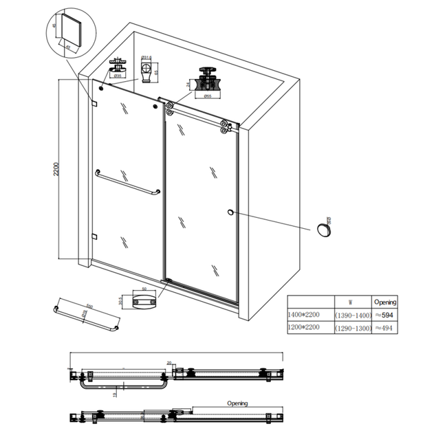 Двері в нішу Koer SR SD06-140×220-TR-01 прозоре скло Easy Clean 8мм, хром (KR5368) - зображення 2