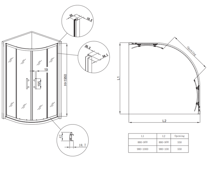 Душевая кабина без поддона Koer SR SC04-100x100x195-TR-01 прозрачное стекло Easy Clean 5мм, хром (KR5361) - изображение 12