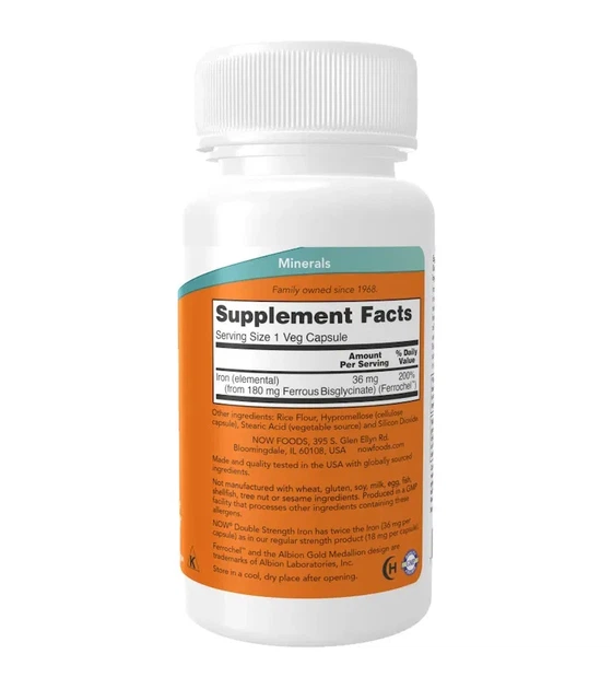 Железо Now Foods (Iron) 36 мг 90 растительных капсул - изображение 2