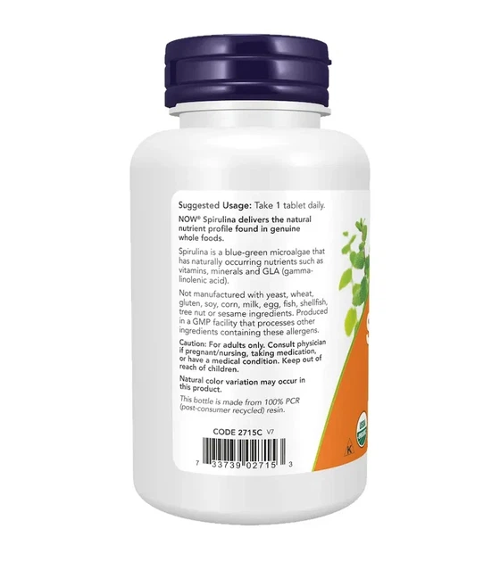 Спирулина/Spirulina Now Foods 1000 мг 120 таблеток - изображение 3