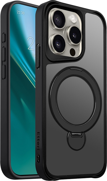 Etui plecki Etteri Matt Mag Ring do Apple iPhone 15 Pro 6.1 Black (GSM190646) - obraz 1