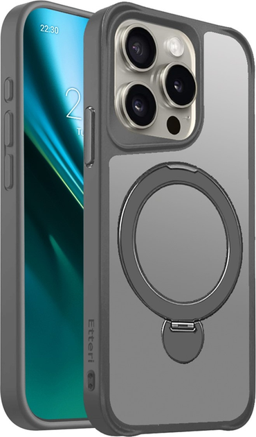 Etui plecki Etteri Matt Mag Ring do Apple iPhone 15 Pro 6.1 Grey (GSM190635) - obraz 1