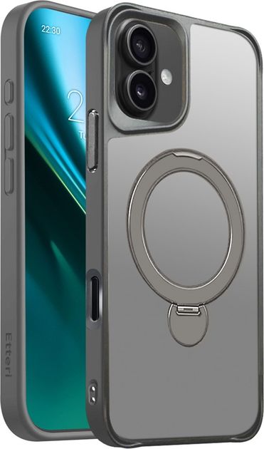 Etui plecki Etteri Matt Mag Ring do Apple iPhone 16 Plus 6.7 Grey (GSM190638) - obraz 1