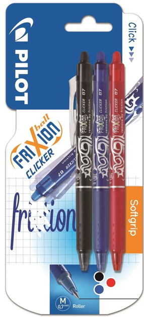 Zestaw długopisów Pilot FriXion Ball Clicker Softgrip 0.7 mm 3 szt (3131910212218) - obraz 1