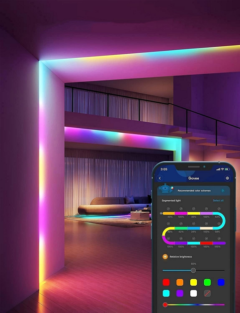 Inteligentna taśma LED Govee H612A Strip Light S With Protective Coating, 5 m, RGBICW, WI-FI/Bluetooth White (H612ACD1) - obraz 4
