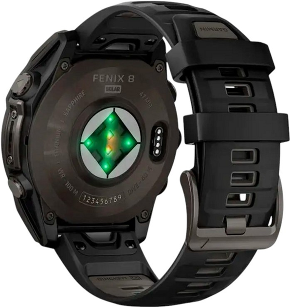 Smartwatch Garmin fenix 8 47mm Solar Sapphire Carbon Grey DLC titanium with Black and Pebble Grey Silicone Band (010-02906-11) - obraz 4