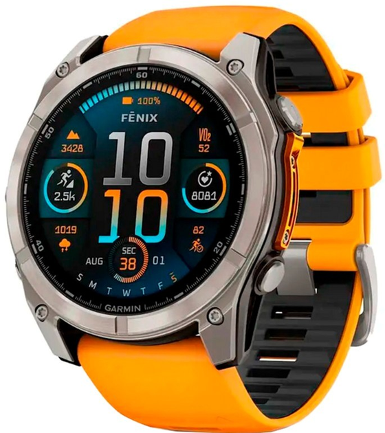 Smartwatch Garmin fenix 8 51mm AMOLED Sapphire Titanium with Spark Orange and Graphite Silicone Band (010-02905-11) - obraz 1