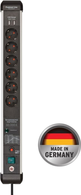 Мережевий фільтр Brennenstuhl 6 розеток з USB Type-A EMI/RFI фільтр 3 м (1391010610) - зображення 1