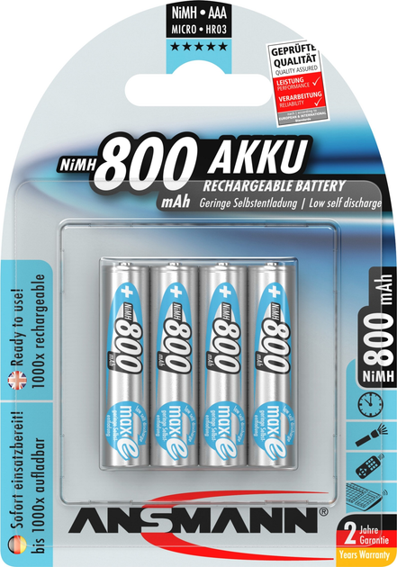 Акумулятор Ansmann AAA 4 X 800 mAh NiMH 1.2V maxE Premium (5035042) - зображення 1
