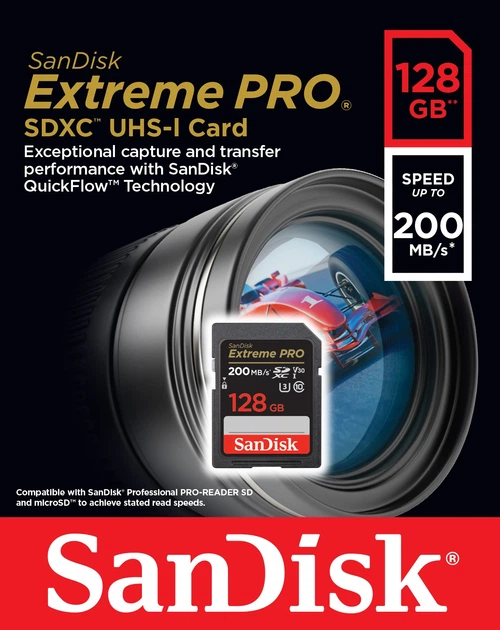 Карта памяти SanDisk Extreme Pro SDXC 128GB UHS-I U3 V30 (SDSDXXD