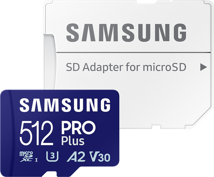 Карта памяти Samsung PRO Plus microSDXC 512GB UHS-I U3 V30 + SD-адаптер (MB-MD512SA/EU) - Фото 2 Карта памяти Samsung PRO Plus microSDXC 512GB UHS-I U3 V30 + SD-адаптер (MB-MD512SA/EU) - изображение 2