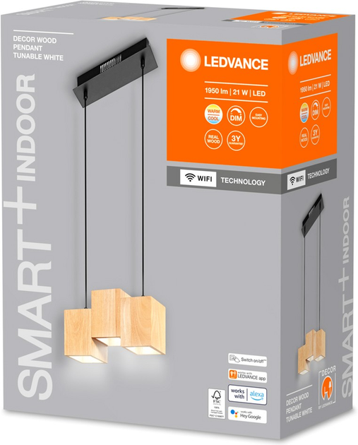 Lampa sufitowa LEDVANCE SMART+ Wi-Fi Decor Wood Pendant 21W 3000-6500K 1200Lm (4058075757462) - obraz 4