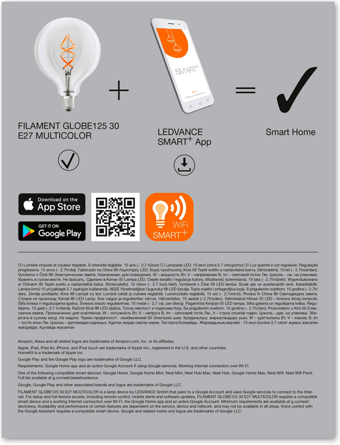 Lampa LED LEDVANCE SMART+ Wi-Fi Filament Globe RGBW 4.5W E27 Dim (4058075609938) - obraz 6