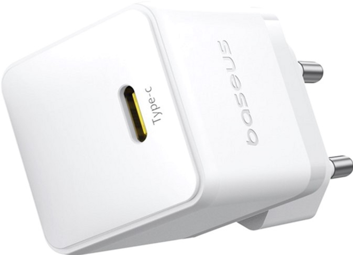 Ładowarka sieciowa Baseus Palm Fast Charger 1C 20W EU with Baseus Mini White Cable USB-C to USB-C 60W (20V/3A) 1 m Moon White (P10111602213-01) - obraz 3