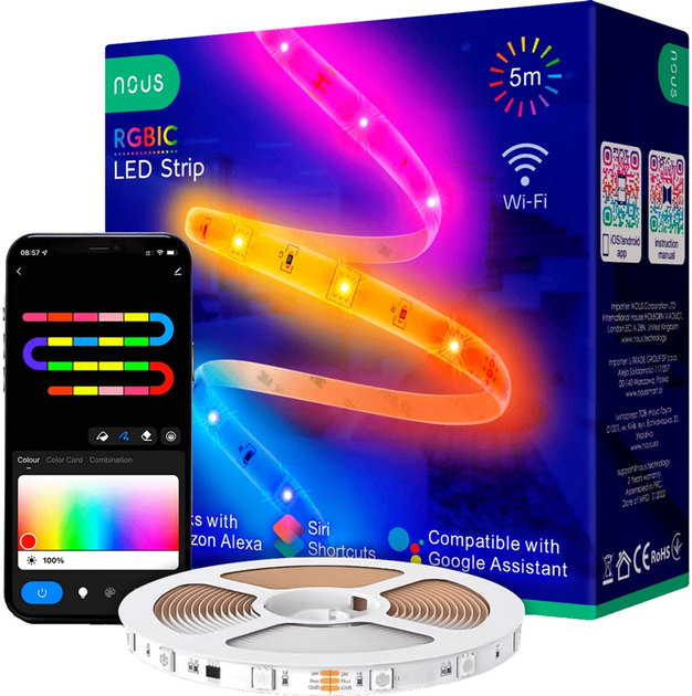 Розумна світлодіодна стрічка Nous F4 Wi-Fi RGB+IC 5 м (5907772033562) - зображення 1