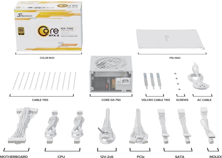 Zasilacz Seasonic Core GX ATX 3.1 750W White (SRP-CGX751-A5A32SF-W) - obraz 9