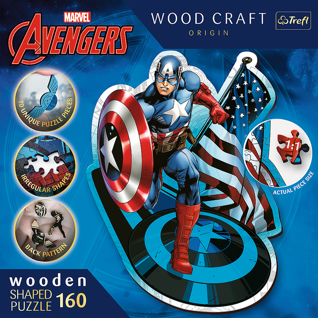 Пазл Trefl Wooden Marvel The Avengers Безстрашний Капітан Америка 160 елементів (5900511201949) - зображення 3