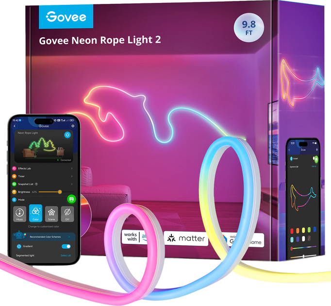 Inteligentna taśma LED Govee H61D3 Neon Rope Light 2 RGBIC Wi-Fi/Bluetooth 3 m Biała (6974316998877) - obraz 1
