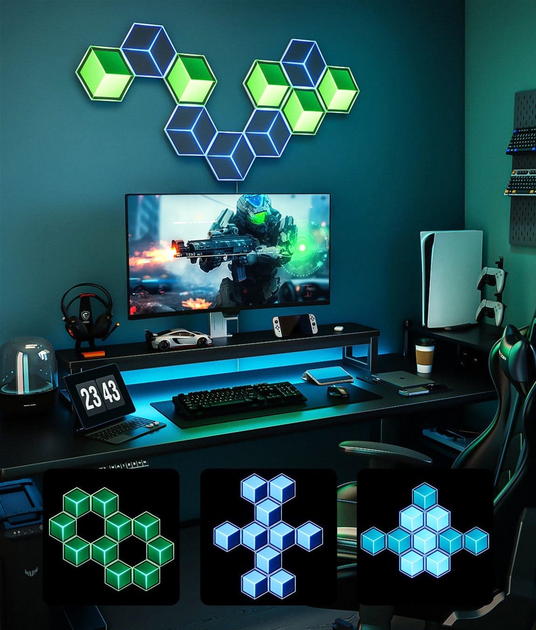 Набір настінних світильників Govee H606A Glide Hexagon Light, 7, RGBIC, WI-FI/Bluetooth Білий (6974316998662) - зображення 9