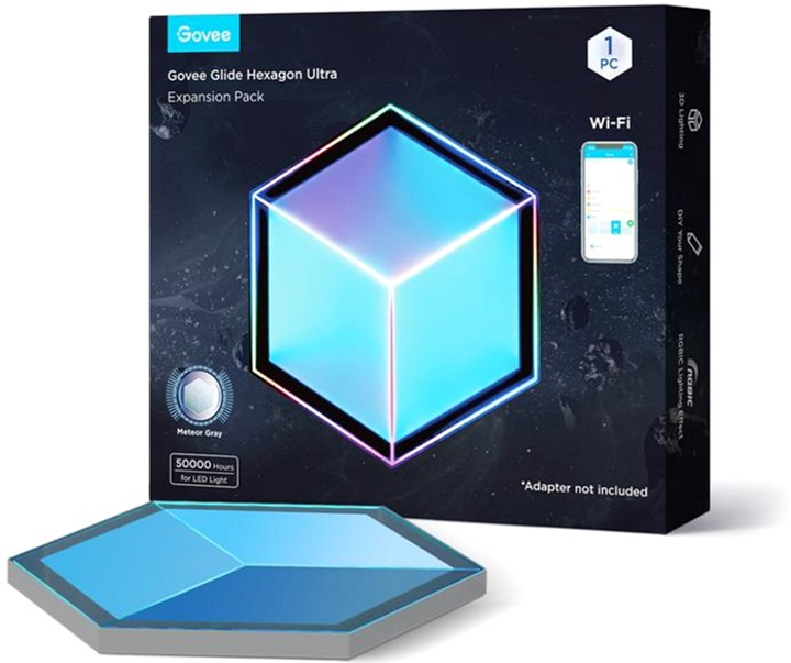 Настінний світильник Govee H106A Glide Hexagon Light Panels Ultra expansion pack, 1шт, RGBIC, WI-FI/Bluetooth Фіолетовий (6974316999287) - зображення 1