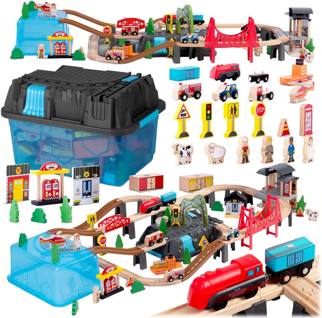 Дерев'яна залізниця Ricokids Містечко RK-879 100 елементів (5903890623357) - зображення 1