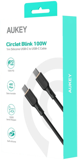 Kabel Aukey Circlet Blink 100W USB-C – USB-C 1 m Black (CB-SCC101 BK) - obraz 3
