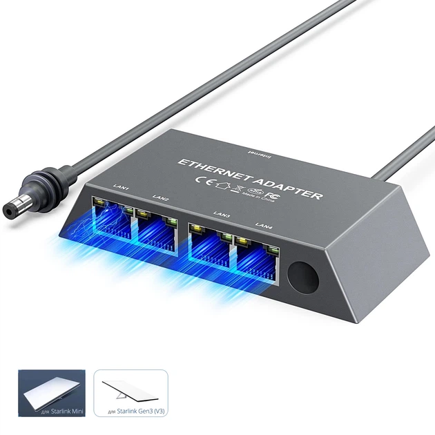 ルーター・ネットワーク機器 Starlink Mini Kit Ethernet сетевой адаптер (4х - Gigabit разьемы) для спутниковой