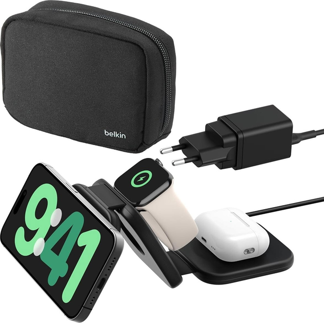 Індукційний зарядний пристрій Belkin BoostCharge Pro Travel Pad 3in1 Qi2 15W Black (WIZ024VFBK) - зображення 2