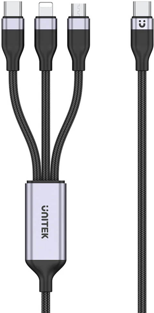 Kabel Unitek 3-in-1 USB-C - Lightning/USB-C/Micro USB 1.5 m Black (C14101AGY01-1.5M) - obraz 1