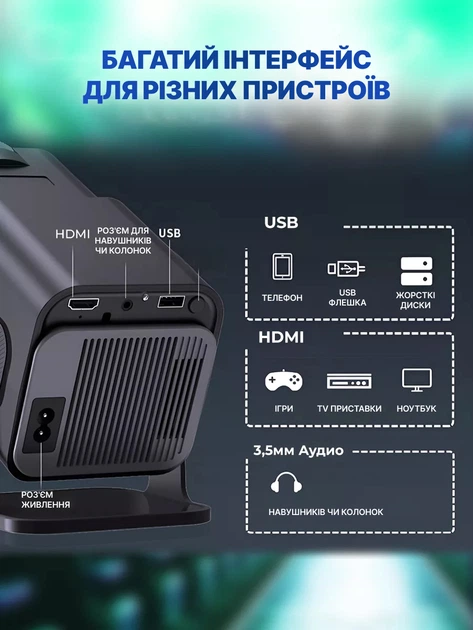 Проектор SmartTV домашний кинотеатр UltraHD HY320 4K Android 11 WI-FI6 Bluetooth HDMI 150" FullHD 300ANSI черный - Фото 4 Проектор SmartTV домашний кинотеатр UltraHD HY320 4K Android 11 WI-FI6 Bluetooth HDMI 150" FullHD 300ANSI черный - изображение 4
