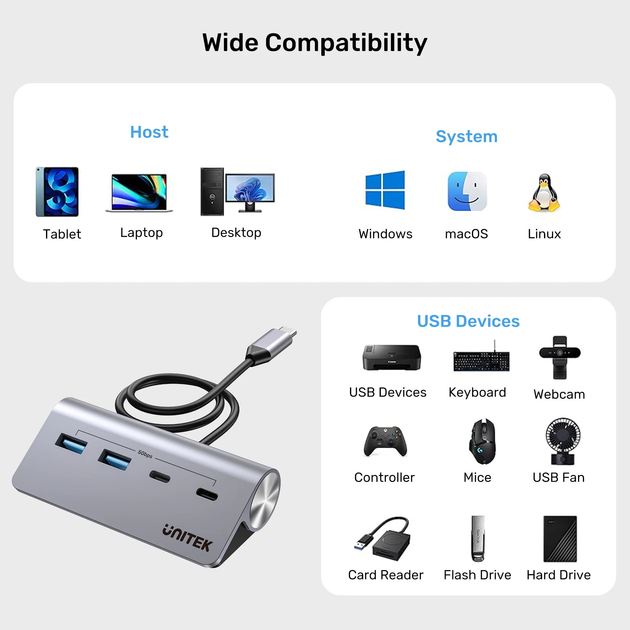 USB Hub Unitek uHUB Q4 4-in-1 USB-C Hub Space Grey (H1337AGY01) - obraz 5