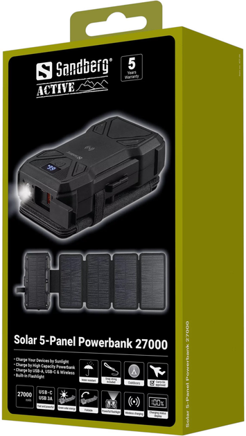 Powerbank Sandberg 27000 mAh Solar 5-Panel Powerbank (5705730421068) - obraz 9