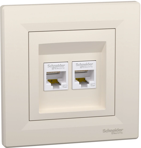 Розетка комп'ютерна RJ45 UTP кат. 5Е подвійна Schneider Electric Asfora Крем EPH4400123 - Фото 1 Розетка комп'ютерна RJ45 UTP кат. 5Е подвійна Schneider Electric Asfora Крем EPH4400123 - зображення 1