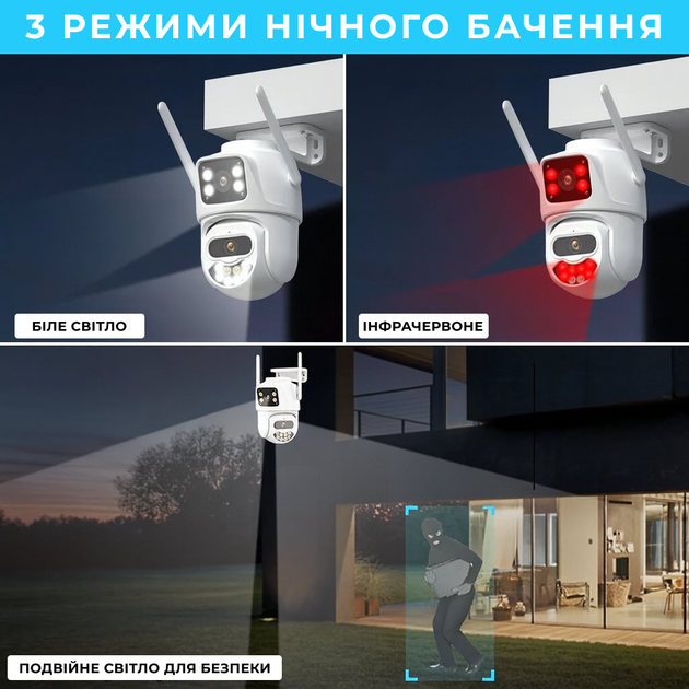 Уличная поворотная WiFi IP-камера QQ6 ICSEE 8MP с двумя объективами - изображение 4
