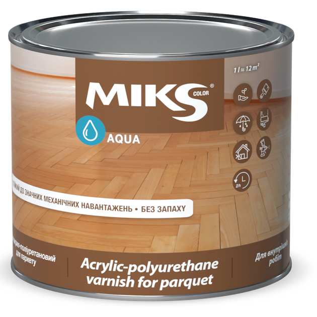 Лак акрил-полиуретановый для паркета Miks Color глянцевый 0.75л - Фото 1 Лак акрил-полиуретановый для паркета Miks Color глянцевый 0.75л - изображение 1